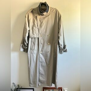 VTG. Geraldo Beige & Navy Double-Breasted Trench Coat Fennel Neck Unisex